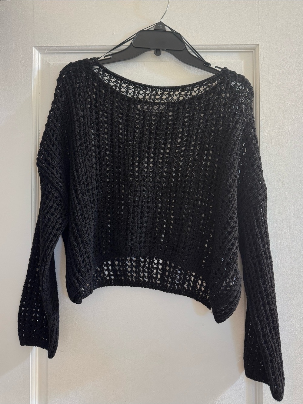 Zara Black Open-Knit Crewneck Sweater